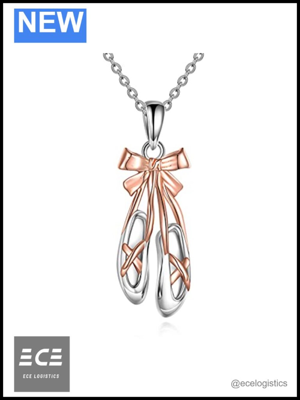Sterling Silver Ballet Shoe Pendant Necklace Rose Gold Plated Dance Jewelry